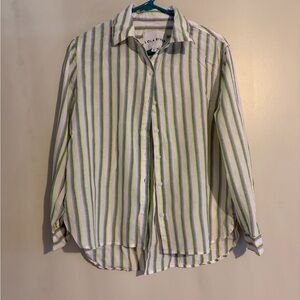 Lola Rivera Women's Striped Button-Up Blouse in White and Green. Worn once